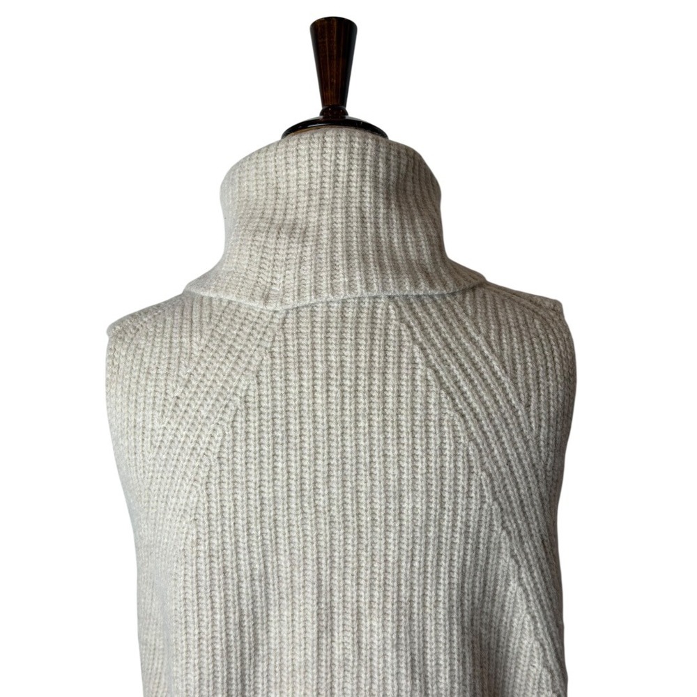 Vince Sweater Women Medium Ivory‎ Knit Wool Cashmere Pointelle Turtleneck Tie - Picture 7 of 10